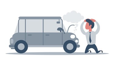 A manager or businessman have a force Majeure, a car broke down. Illustration