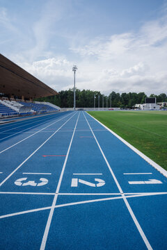 Blue Race Tracks In Sport Stadium