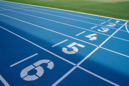 Blue Race Tracks In Sport Stadium
