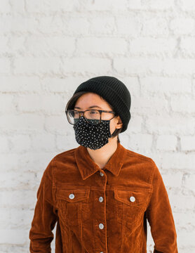 woman wearing face mask outdoors