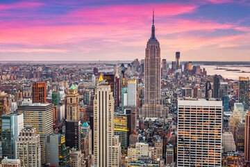 Fototapeta na wymiar Aerial view of Manhattan at sunset