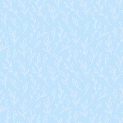 Seamless vector ornament of spring branches. Nuanced ornaments in blue tones for backgrounds, wrapping paper, textiles