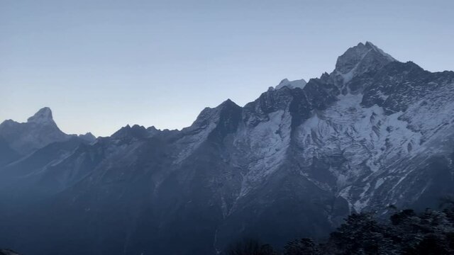 A panning view of the beautiful mountains of the Himalayan Mountain Range.