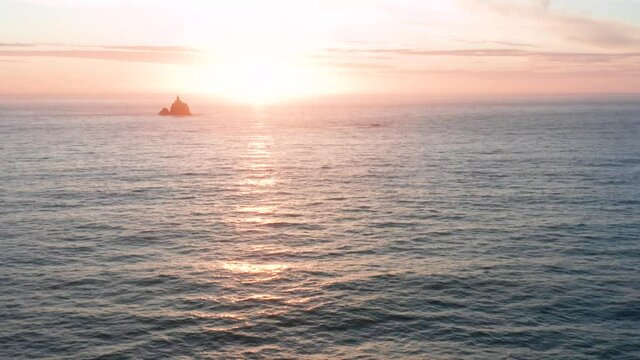 Aerial 4K Over Waves Tillamook Rock Oregon Coast Lighthouse Terrible Tilly Pacific Northwest