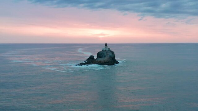 4K Tillamook Rock Isolated Lighthouse Aerial Terrible Tilly Pacific Northwest