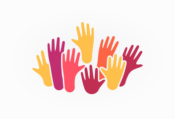 Colorful up hands. Charity teamwork concept illustration
