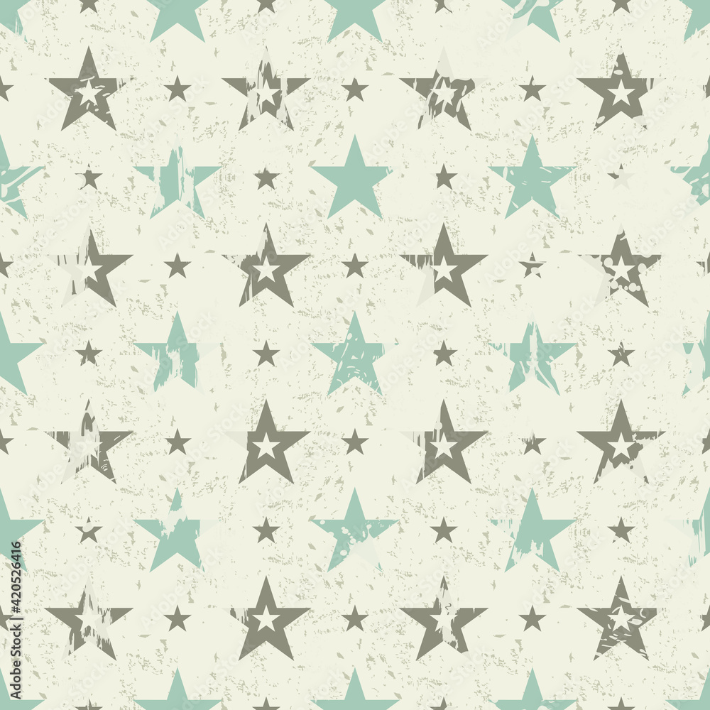 Poster abstract seamless pattern from stars with blots and an effect of attrition in retro colors. vector s