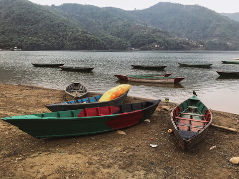 Collection of bright fishing boats