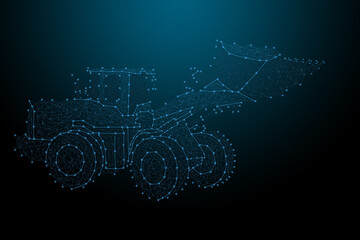 Tractor of the particles. tractor consists of small circles consisting of points, lines, and shapes, stars business. 