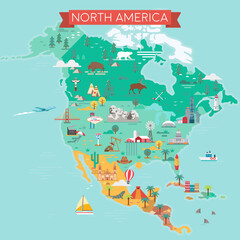 North America Map. Tourist and travel landmarks - 420527435