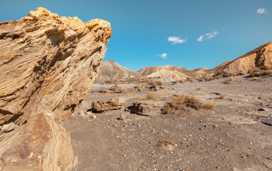 Fototapeta na wymiar Rocky Landscape in the Tabernas Desert Almeria Spain