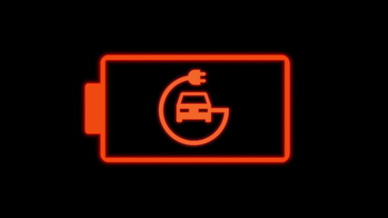 Electric Car Charging Red Indicator Of Battery Loads When Plug Is Connected