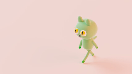 3D illustration, 3D rendering. Cute cartoon green cat