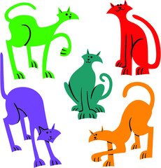 Set with doodle cats. Collection with  playing kitten in incomlete cute cartoon style. Vector illustration. Simple domestic pets.