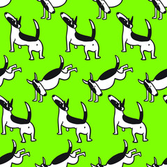 Bull terrier dogs seamless pattern. Background with pets character in doodle simple style. Vector illustration for fabric, textile, wrapping, other surfaces - 420529283