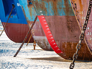 Anchor chains and waterlines of ships