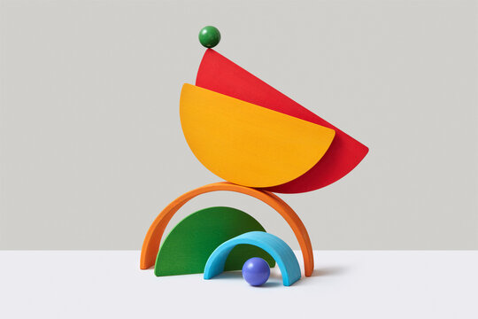 Balance from wooden figures and boards.