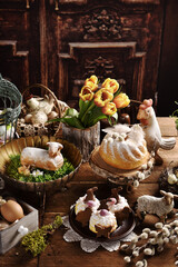 Rustic style Easter table with traditional pastries