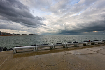 pier and stormy sky in Ostend, Belgium