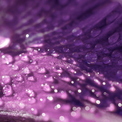 Abstract gladiolus petal of wet flower with many water droplets on it on bright sunlight, square photo with filter