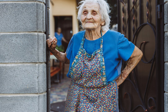 Granny strolling near home