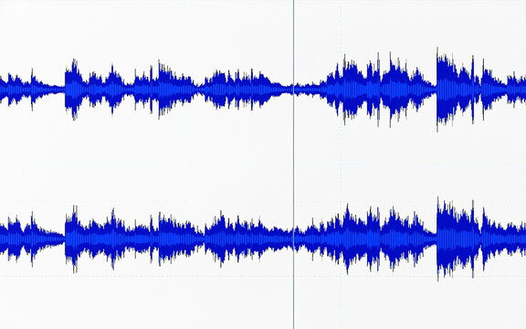 A Cursor Moving Over A Static Blue Audio Sound Wave. Useful To Emulate A Forensic Inspection On A Recorded Track.
