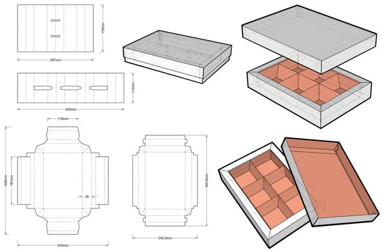 Chocolate Box and Die-cut Pattern. The .eps file is full scale and fully functional. Prepared for real cardboard production.