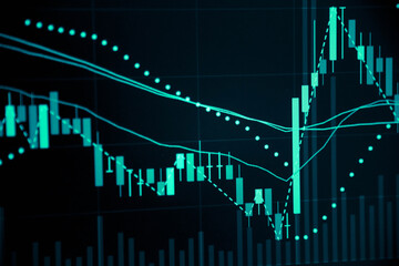 Candle stick graph chart with indicator: Cryptocurrencies graphs trading including of up and down...