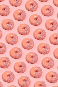 Homemade pink glazed donuts