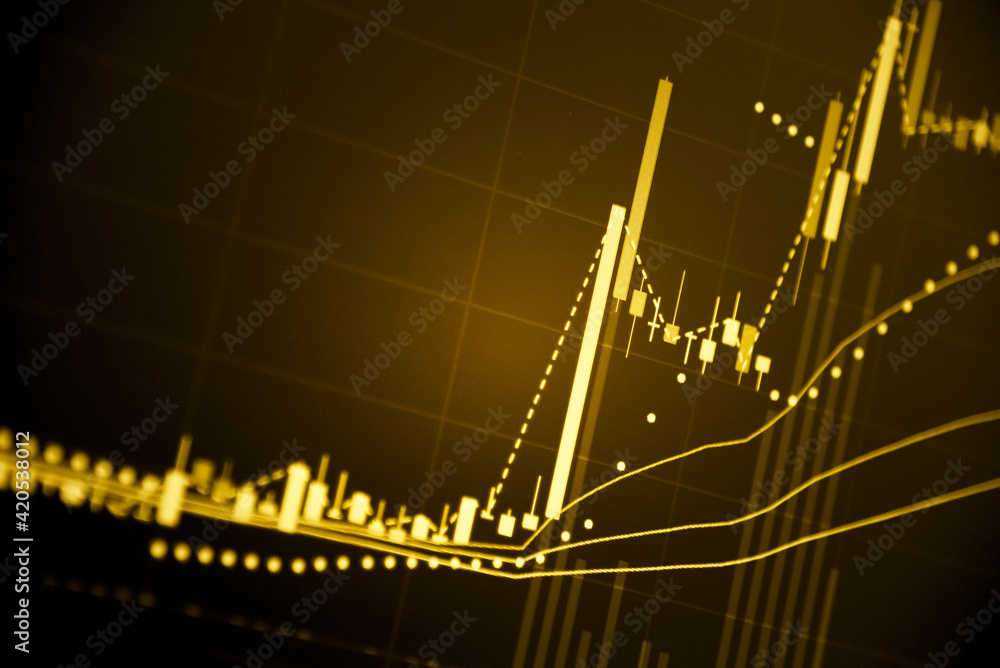 Poster fundamental and technical analysis for professional technical trading as concept. digital graph of f