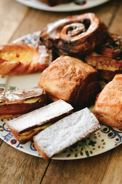top shot of a breakfast brunch table with pastries on a plate