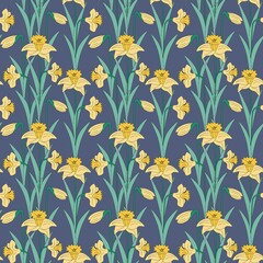 Fototapeta na wymiar Seamless pattern spring daffodils in Easter