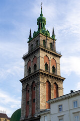 Fototapeta na wymiar Church tower in Lviv, Ukraine