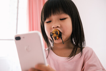 cute girl with a hornet in mouth