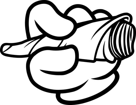 Outlined Cartoon Hand With Glove Holding A Marijuana Cannabis Cigarette. Vector Illustration Isolated On Transparent Background
