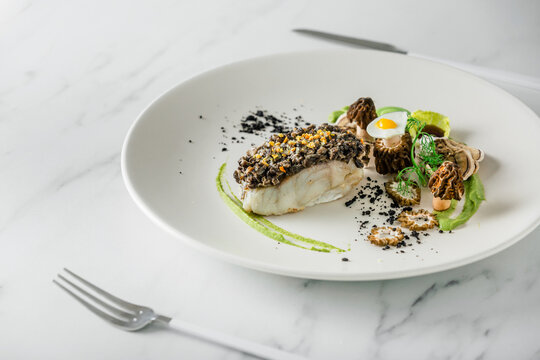 Creamy Pesto Sauce And Light Boiled Cod.