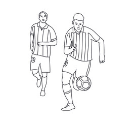 Football game. Forward running with the ball. Hand-drawn scene. 