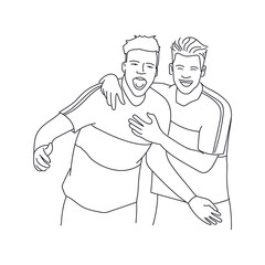 Football players celebrating a goal. Handmade vector illustration 