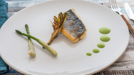 Steam bream with garnish