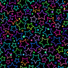 seamless background with bright neon stars