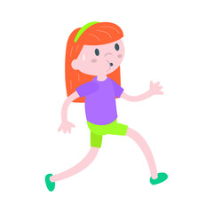 Girl running.  Isolated vector illustration. Childish style.