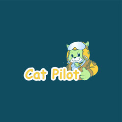 Cat Pilot Mascot Logo Design, Animal Logo Design
