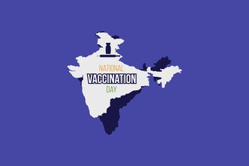 National vaccination day typography and Indian vector map for poster, banner, t-shirt, and background. Importance for Covid-19 awareness. Vaccine and syringe clip.