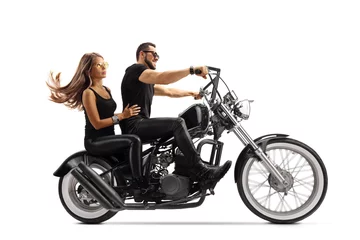 Foto op Plexiglas Young man and woman on a chopper motorbike © Ljupco Smokovski