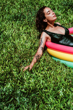 woman in small plastic pool