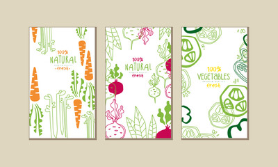 Fototapeta na wymiar Cover Template with Natural and Organic Vegetables Vector Set