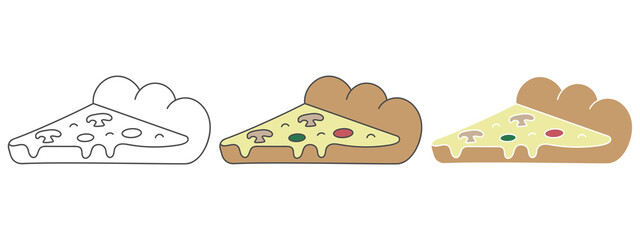 pizza design vector illustration. food hand drawn cartoon. black and white outline