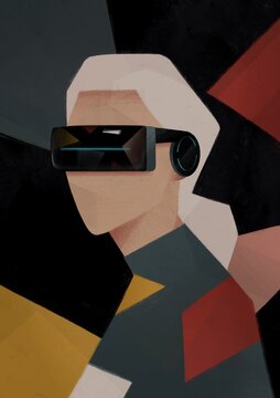 portrait of a woman in VR glasses on abstract background. virtual reality concept