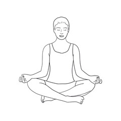 Yoga lotus pose. Sketch of woman on white background 