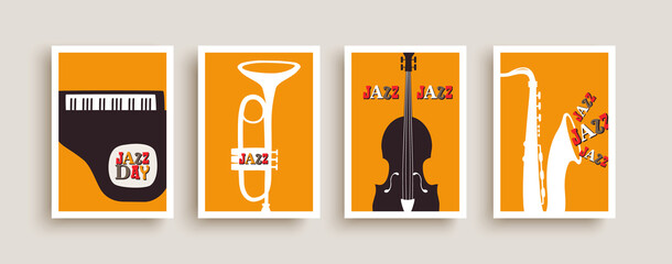 Jazz band music instrument retro cartoon set